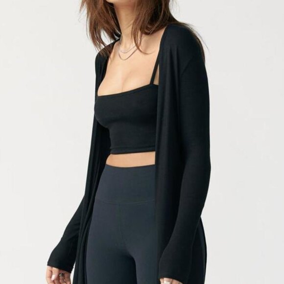 Joah Brown Luna Cardigan Black Ribbed Knit - Picture 1 of 1